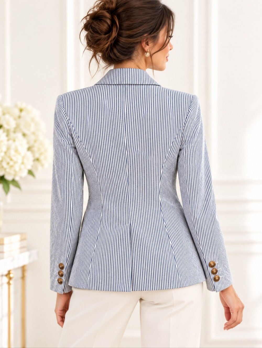 Joie NWT Blue White Pinstripe Double Breasted Blazer Jacket | Size Medium - Picture 4 of 10